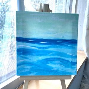 Art for inspiration! Waves of blue ocean! Acrylic painting on cavas 4x4